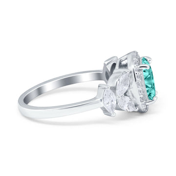 Oval Art Deco Engagement Ring Simulated Paraiba Tourmaline CZ 925 Sterling Silver
